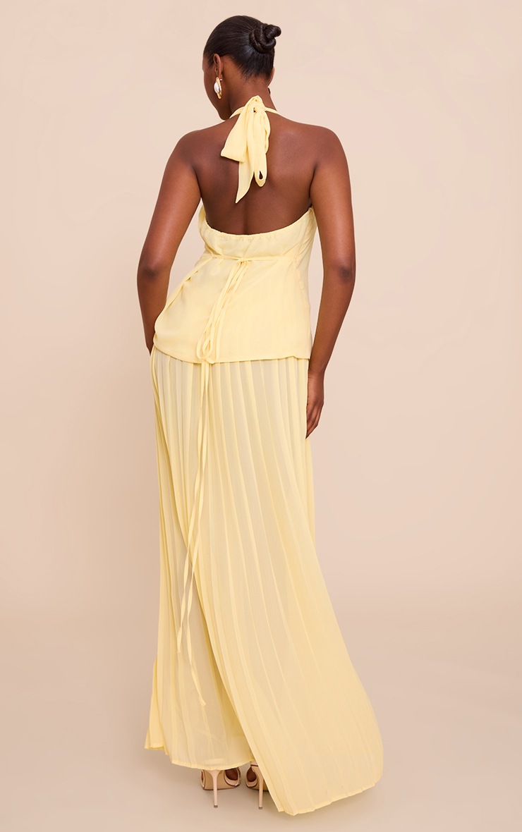 Pretty Little Thing Lemon Overlay Pleated Skirt Maxi Dress