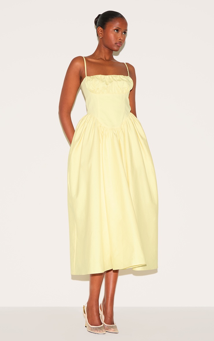 Pretty Little Thing Lemon Ruched Bust Corset Strappy Midaxi Dress