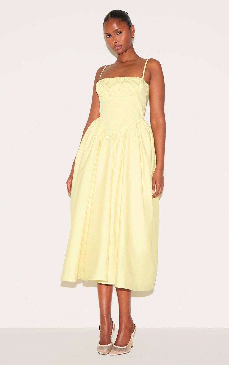 Pretty Little Thing Lemon Ruched Bust Corset Strappy Midaxi Dress