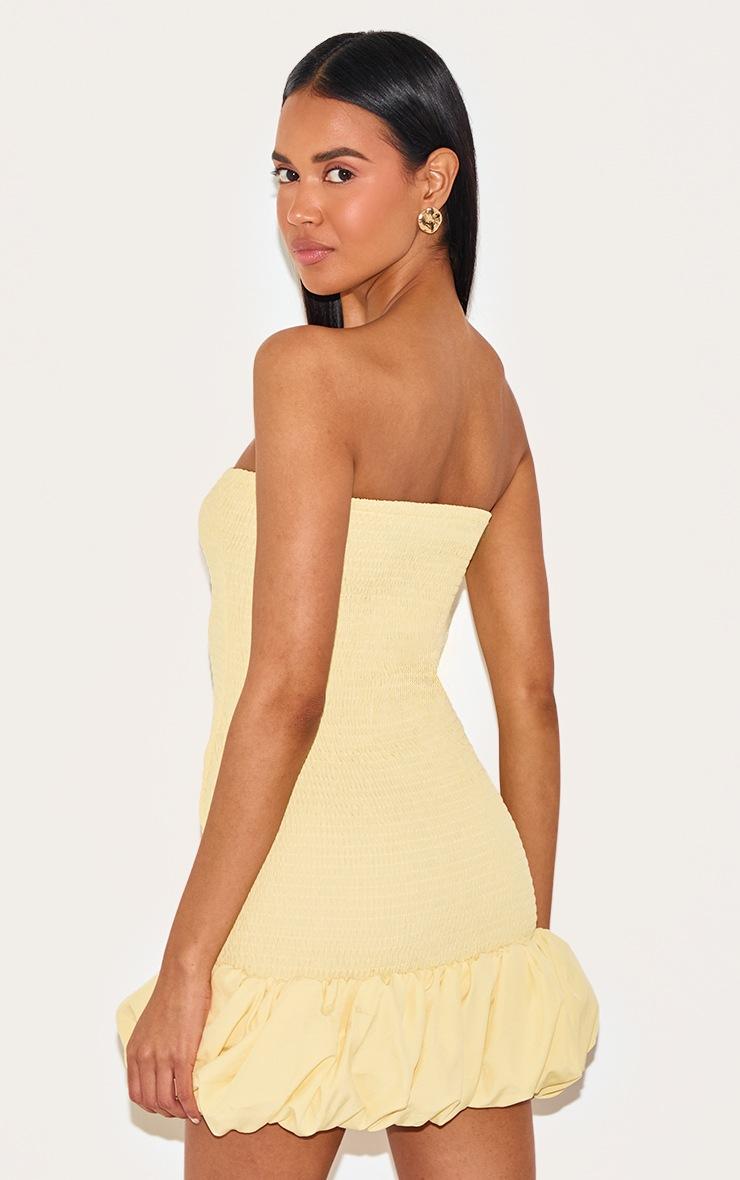 Pretty Little Thing Lemon Shirred Bandeau Bodycon Dress