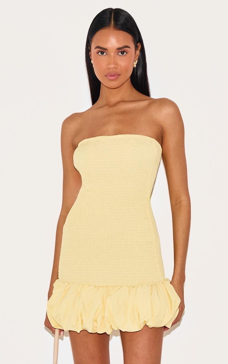 Pretty Little Thing Lemon Shirred Bandeau Bodycon Dress