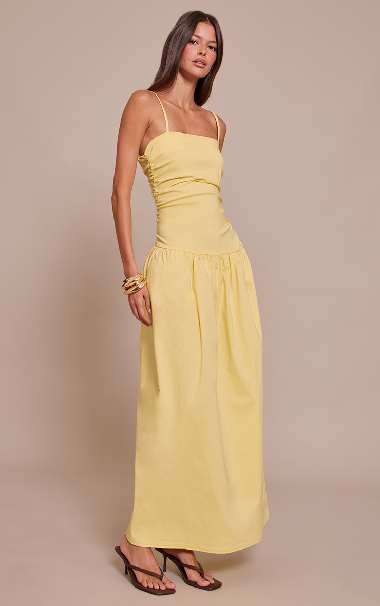 Pretty Little Thing Lemon Stretch Woven Strappy Ruched Maxi Dress