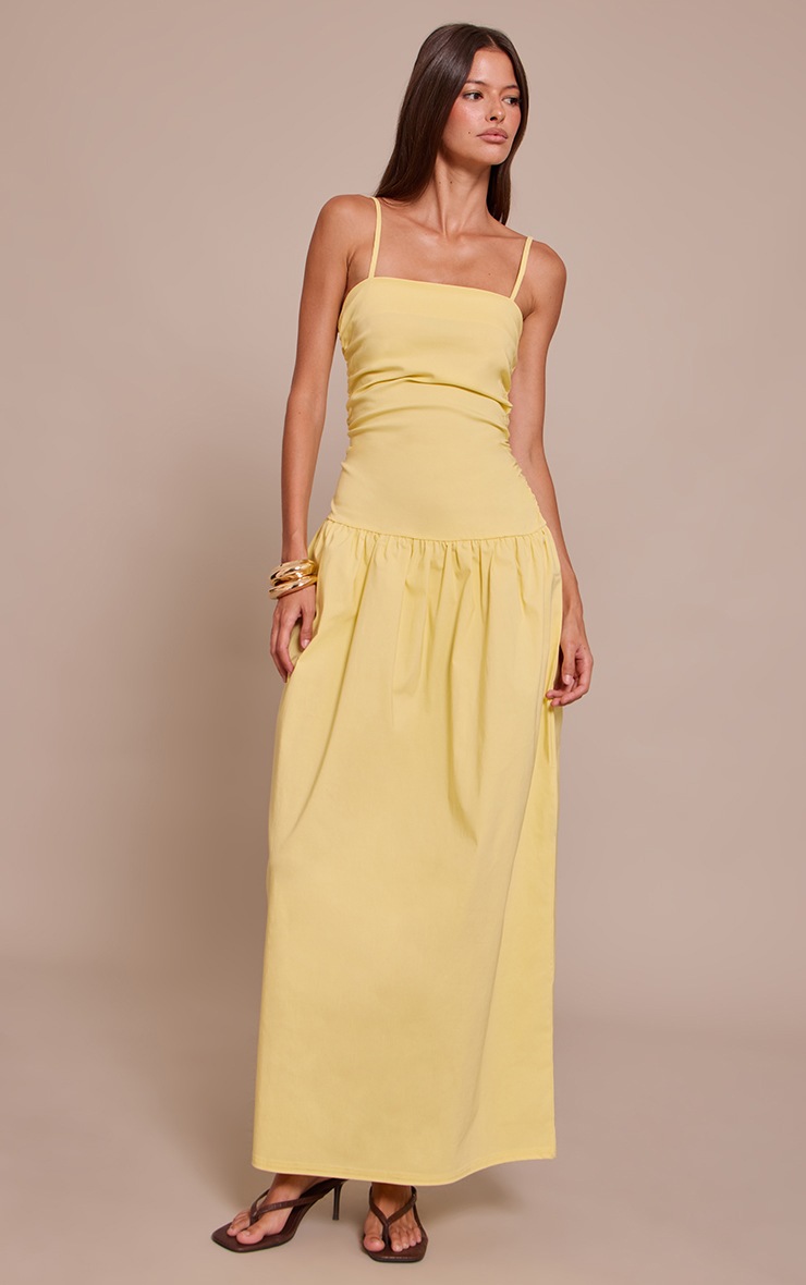 Pretty Little Thing Lemon Stretch Woven Strappy Ruched Maxi Dress