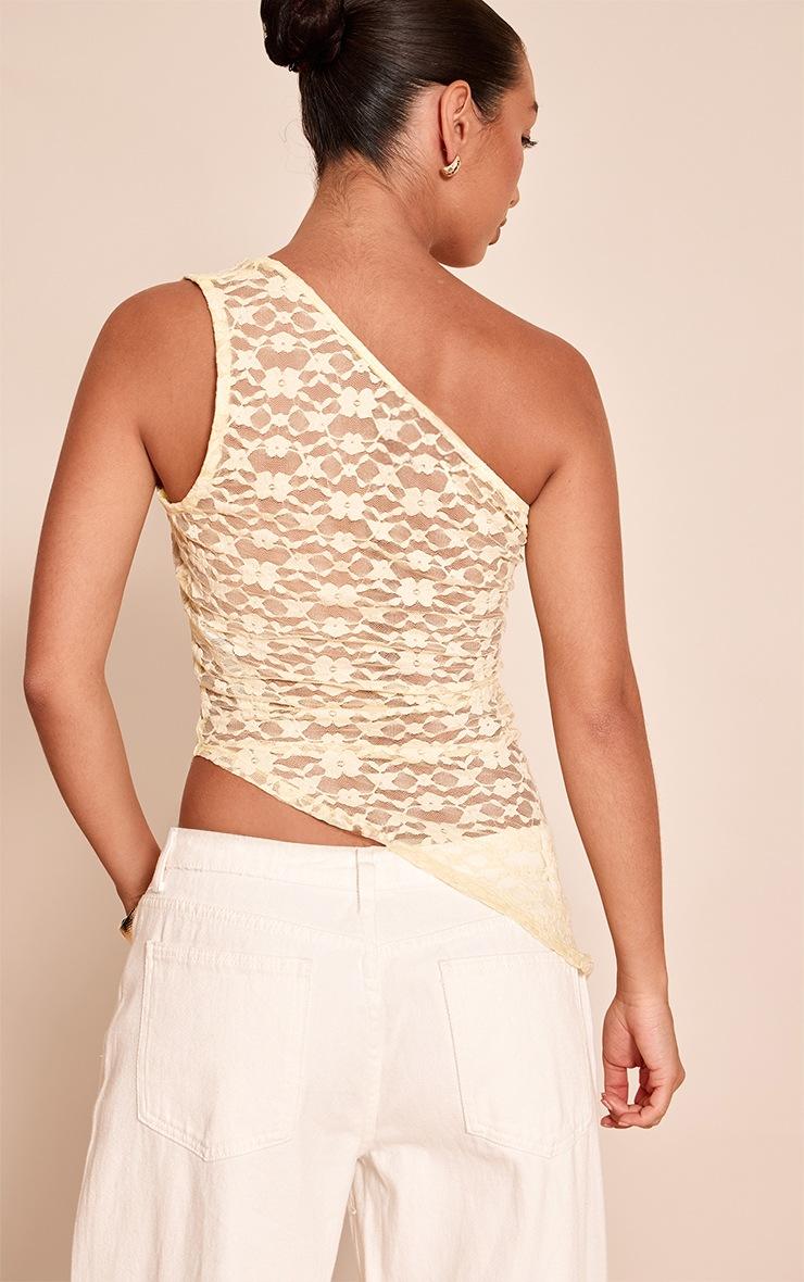 Pretty Little Thing Lemon Textured Lace Asymmetric Sleeveless Top