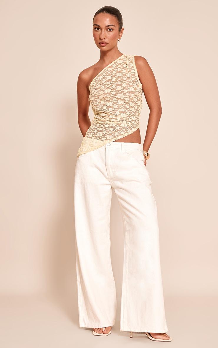 Pretty Little Thing Lemon Textured Lace Asymmetric Sleeveless Top