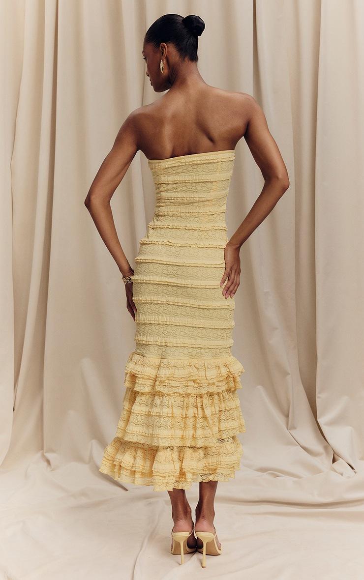 Pretty Little Thing Lemon Textured Lace Frill Tiered Midaxi Dress