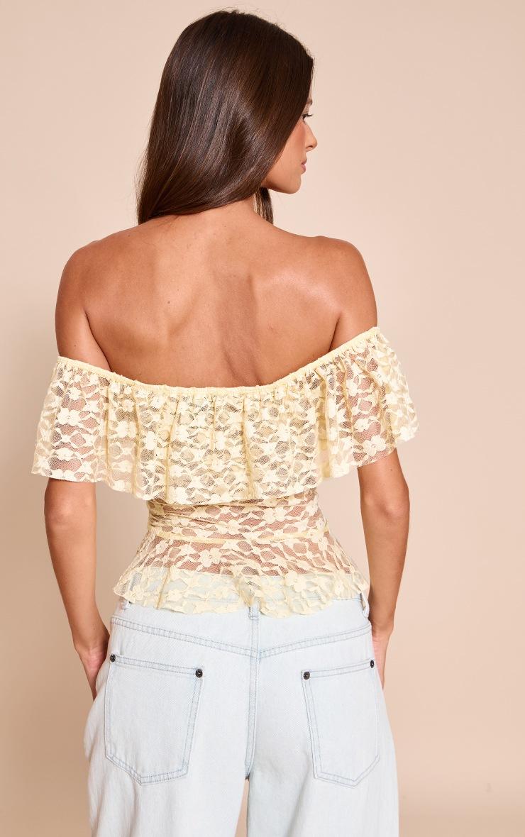 Pretty Little Thing Lemon Textured Lace Ruffle Drape Detail Long Top