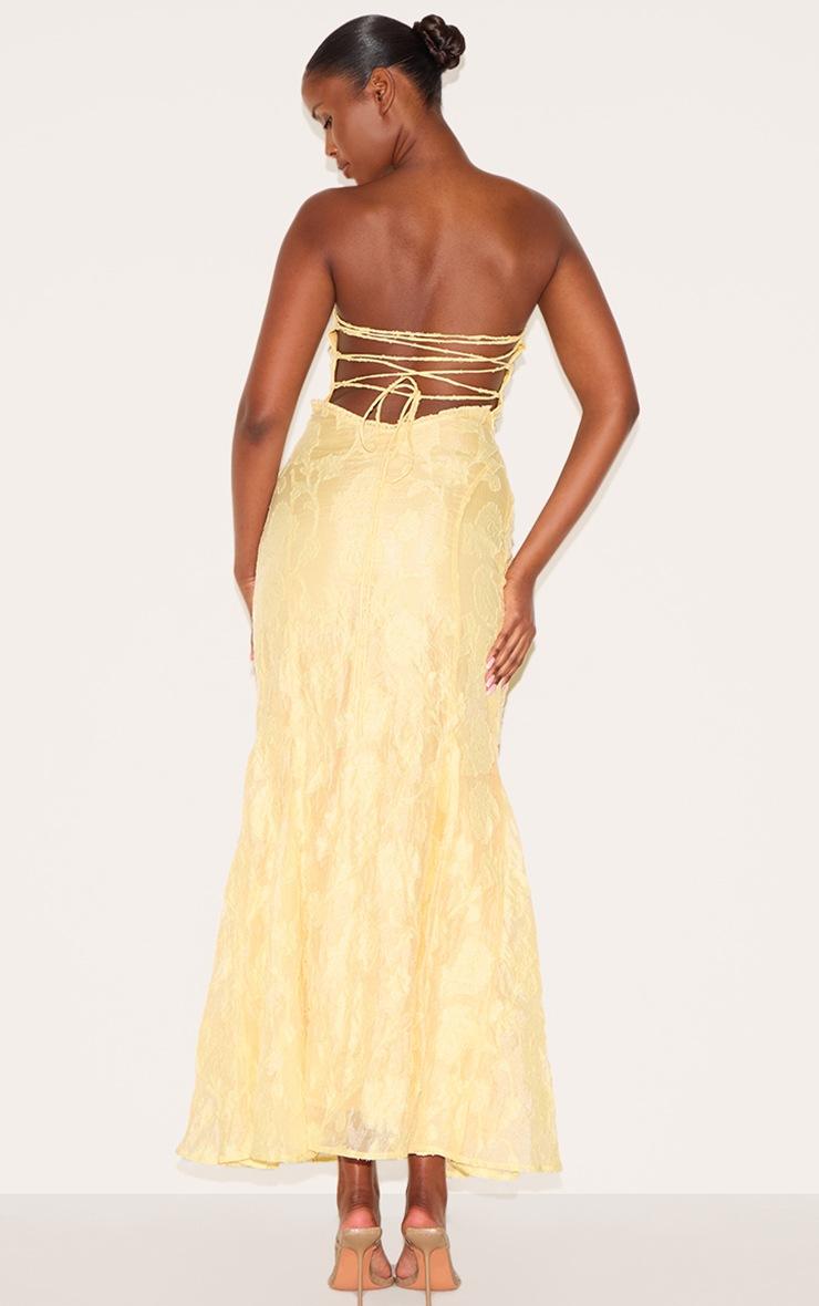 Pretty Little Thing Lemon Textured Lace Up Back Maxi Dress
