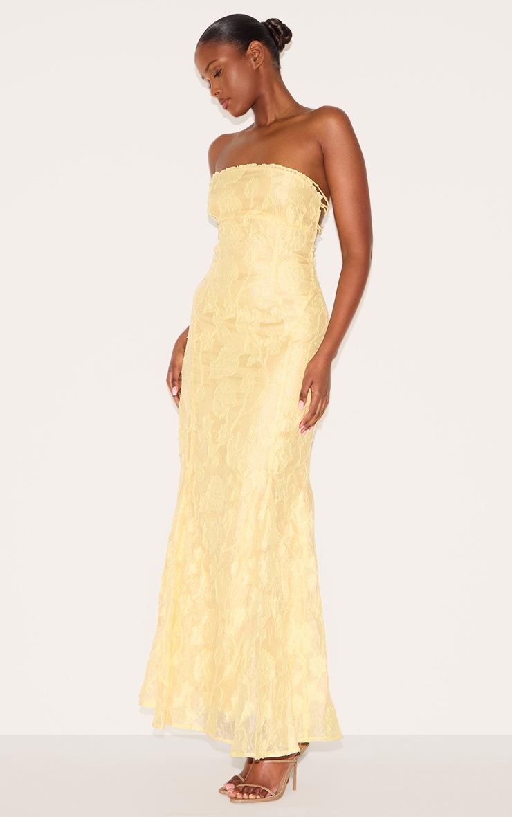 Pretty Little Thing Lemon Textured Lace Up Back Maxi Dress