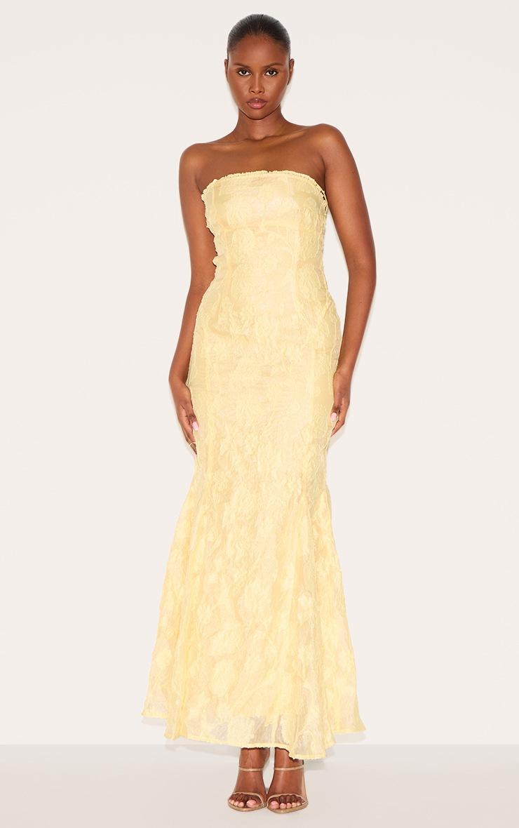 Pretty Little Thing Lemon Textured Lace Up Back Maxi Dress