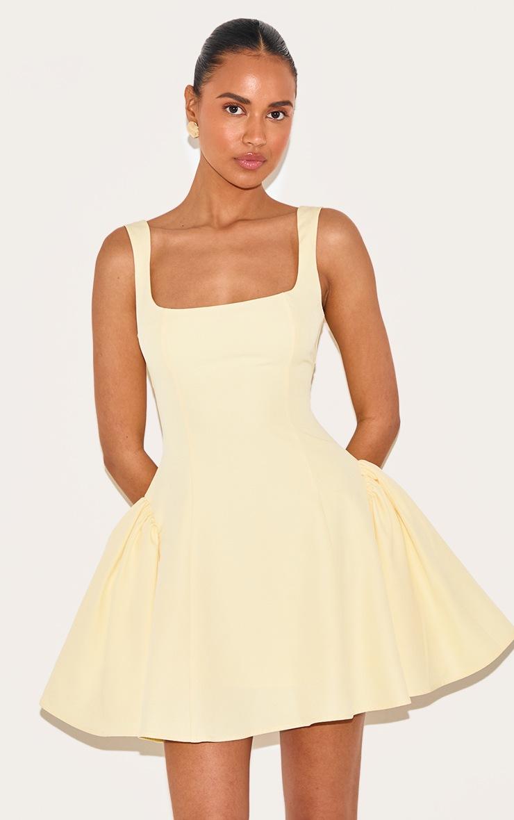 Pretty Little Thing Lemon Woven Square Neck Shift Dress