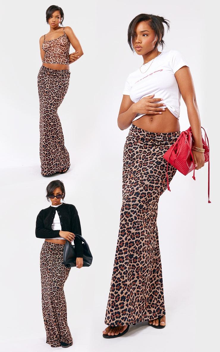 Pretty Little Thing Leopard Printed Lined Mesh Maxi Skirt