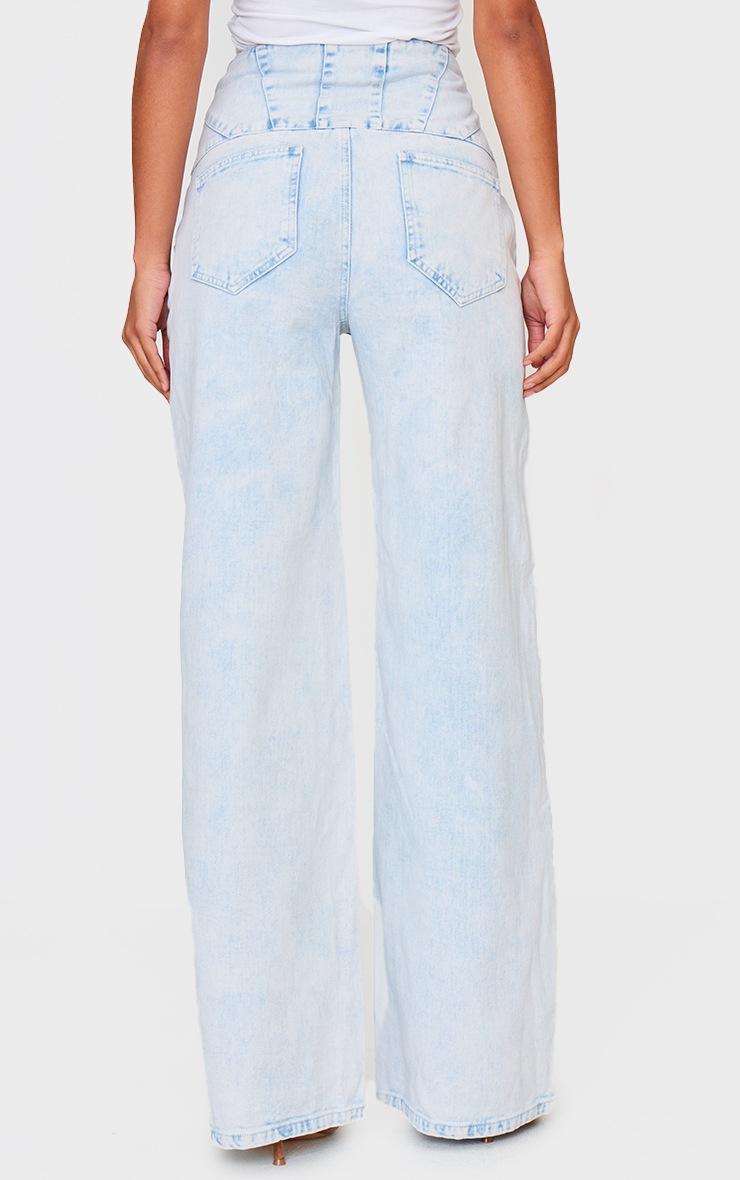 Pretty Little Thing Light Blue Acid Wash Seam Detail Corset Waist Jeans