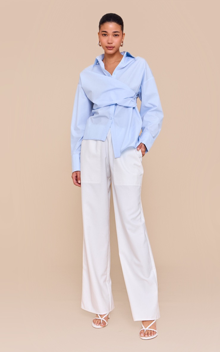 Pretty Little Thing Light Blue Asymmetric Drape Shirt