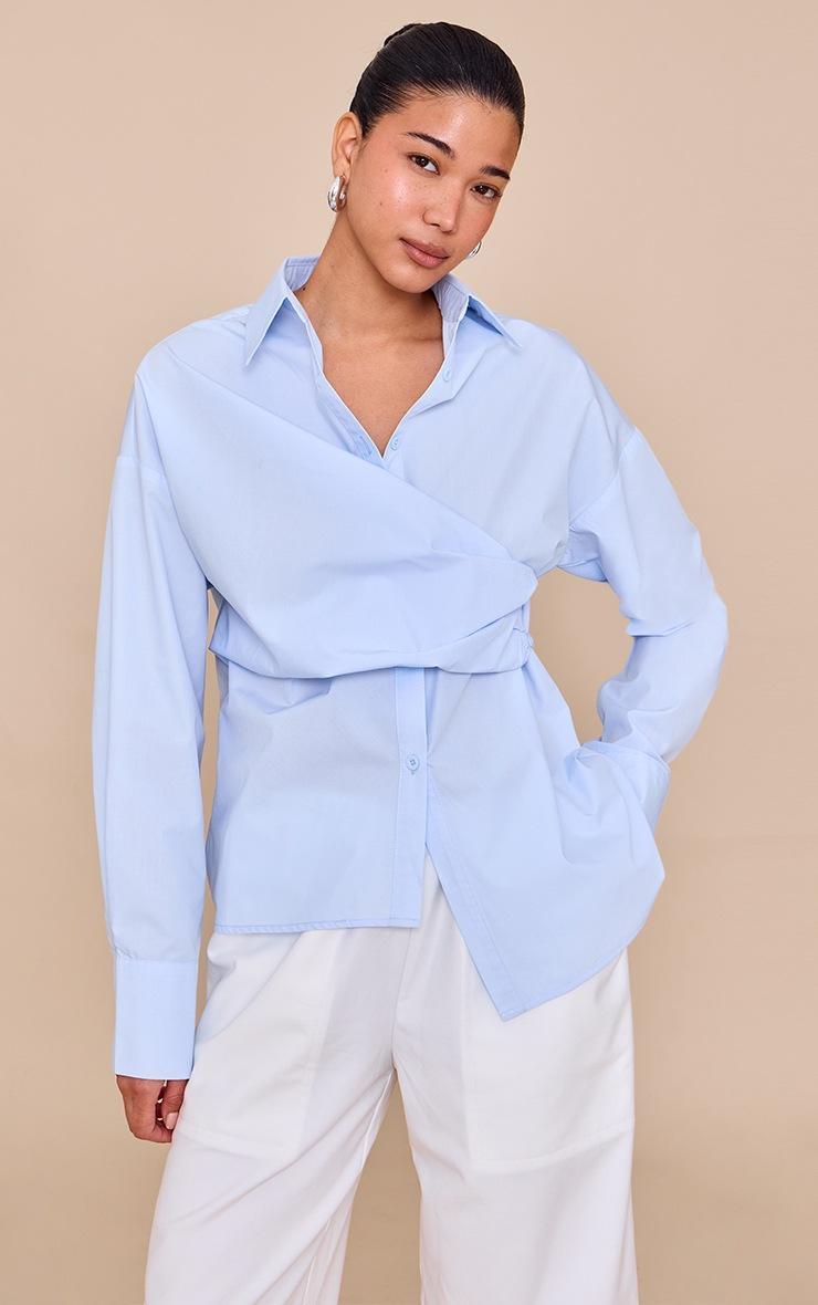 Pretty Little Thing Light Blue Asymmetric Drape Shirt