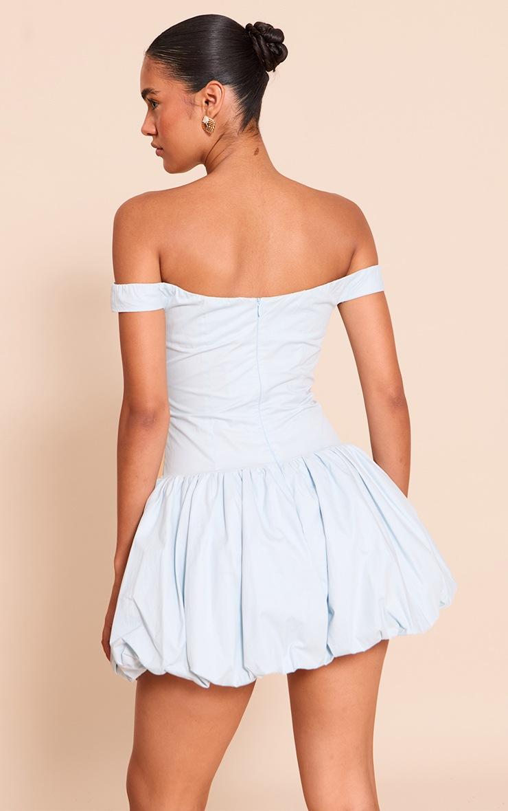 Pretty Little Thing Light Blue Bardot Puffball Mini Dress