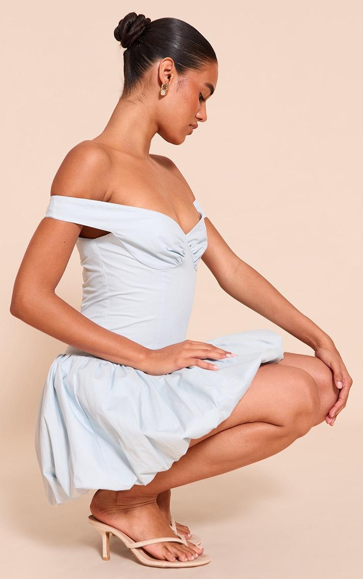 Pretty Little Thing Light Blue Bardot Puffball Mini Dress