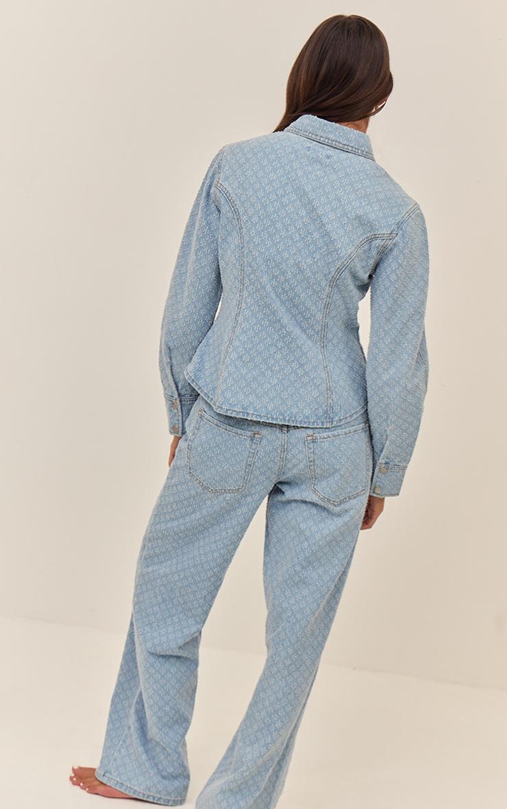 Pretty Little Thing Light Blue Boucle Denim Balloon Sleeve Cinched Denim Shirt