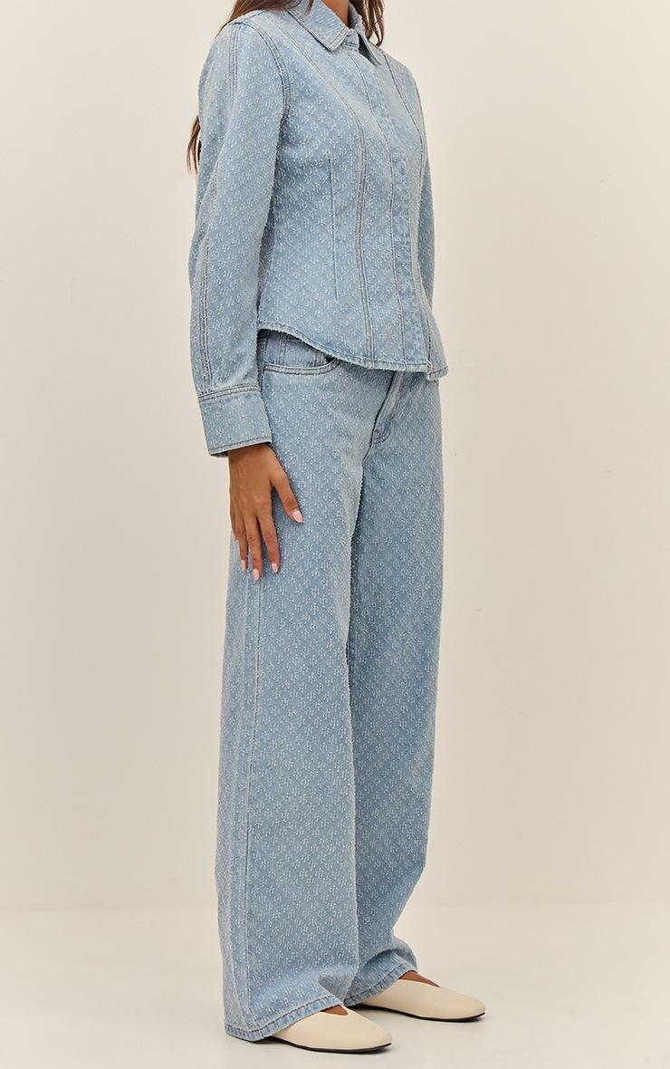 Pretty Little Thing Light Blue Boucle Denim High Waist Straight Leg Jeans