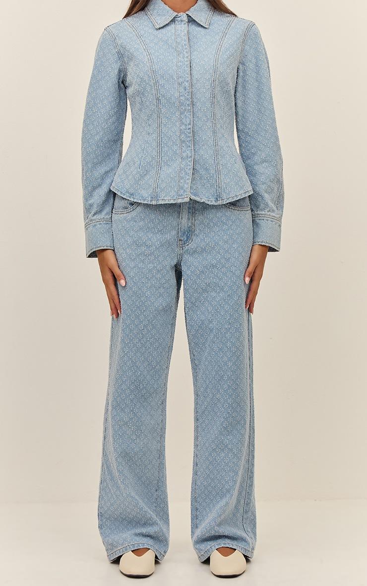 Pretty Little Thing Light Blue Boucle Denim High Waist Straight Leg Jeans