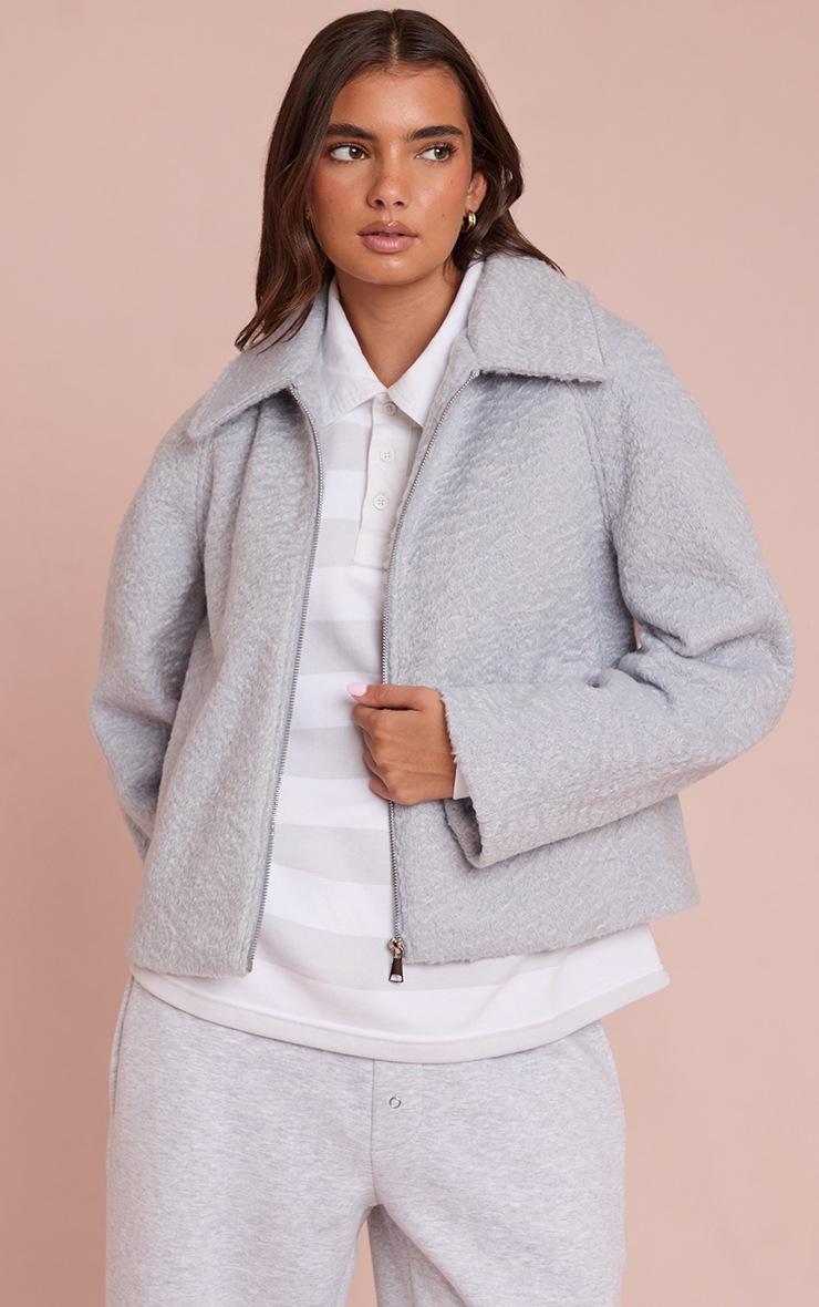Pretty Little Thing Light Blue Boucle Zip Up Jacket