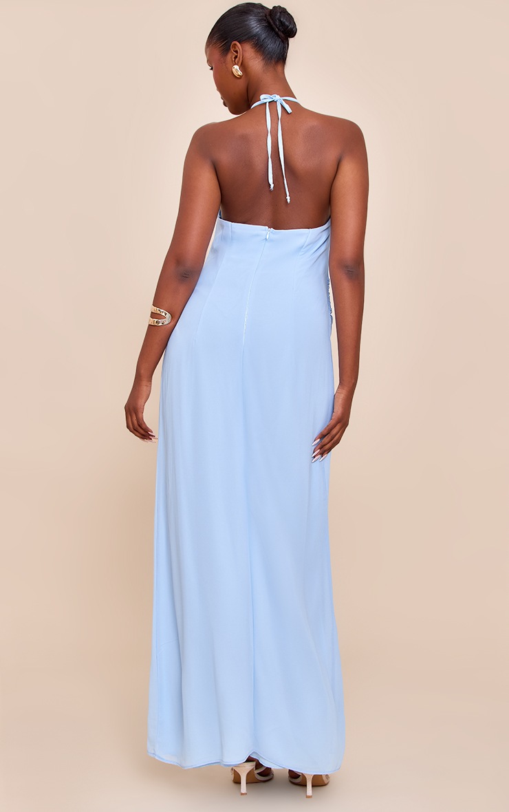 Pretty Little Thing Light Blue Chiffon Halterneck Maxi Dress