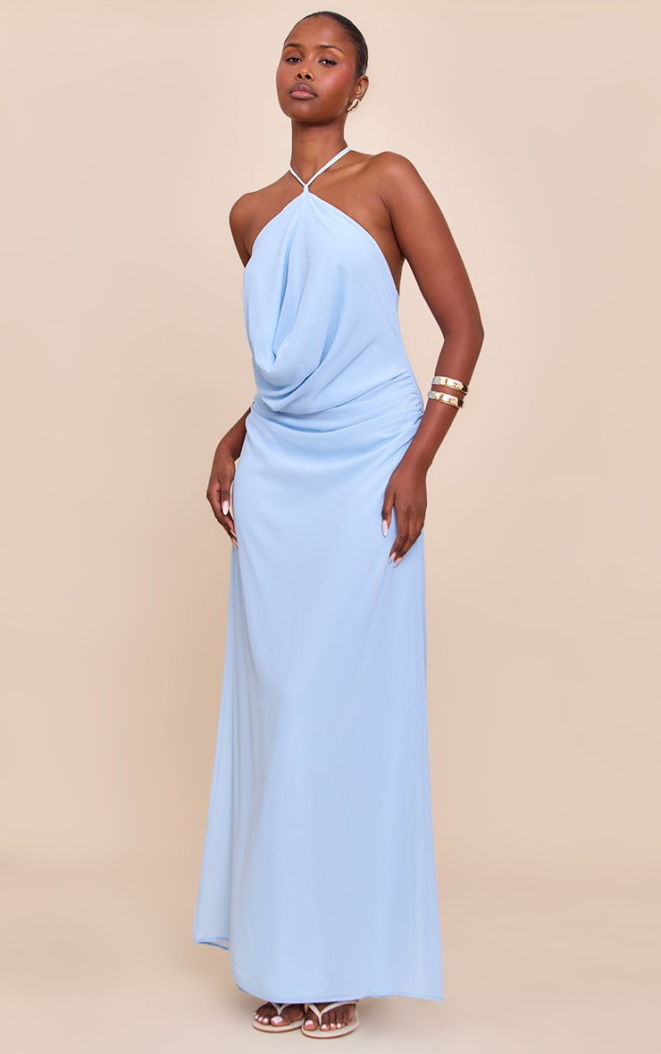 Pretty Little Thing Light Blue Chiffon Halterneck Maxi Dress