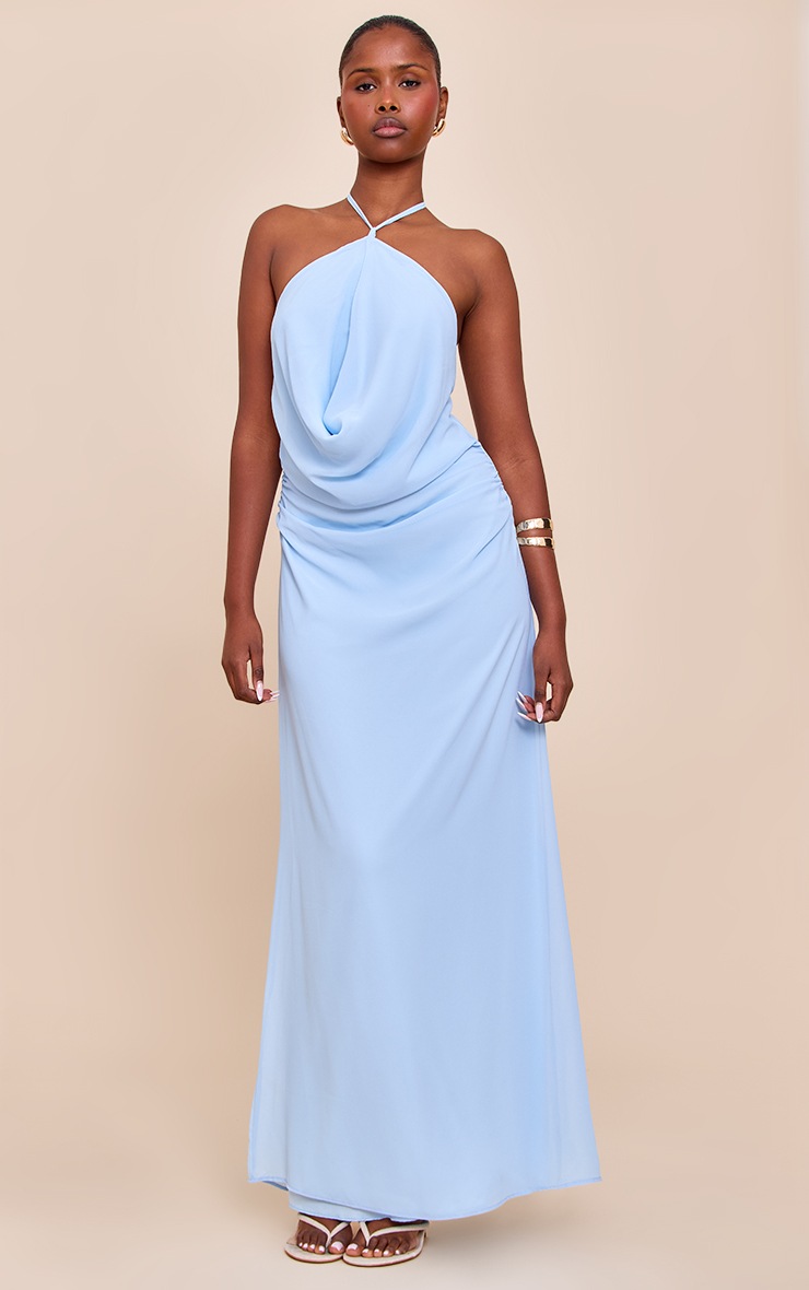 Pretty Little Thing Light Blue Chiffon Halterneck Maxi Dress