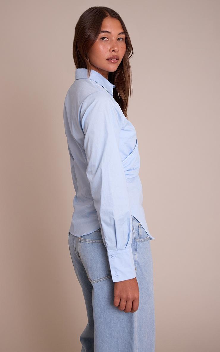 Pretty Little Thing Light Blue Cotton Wrap Detail Longline Shirt
