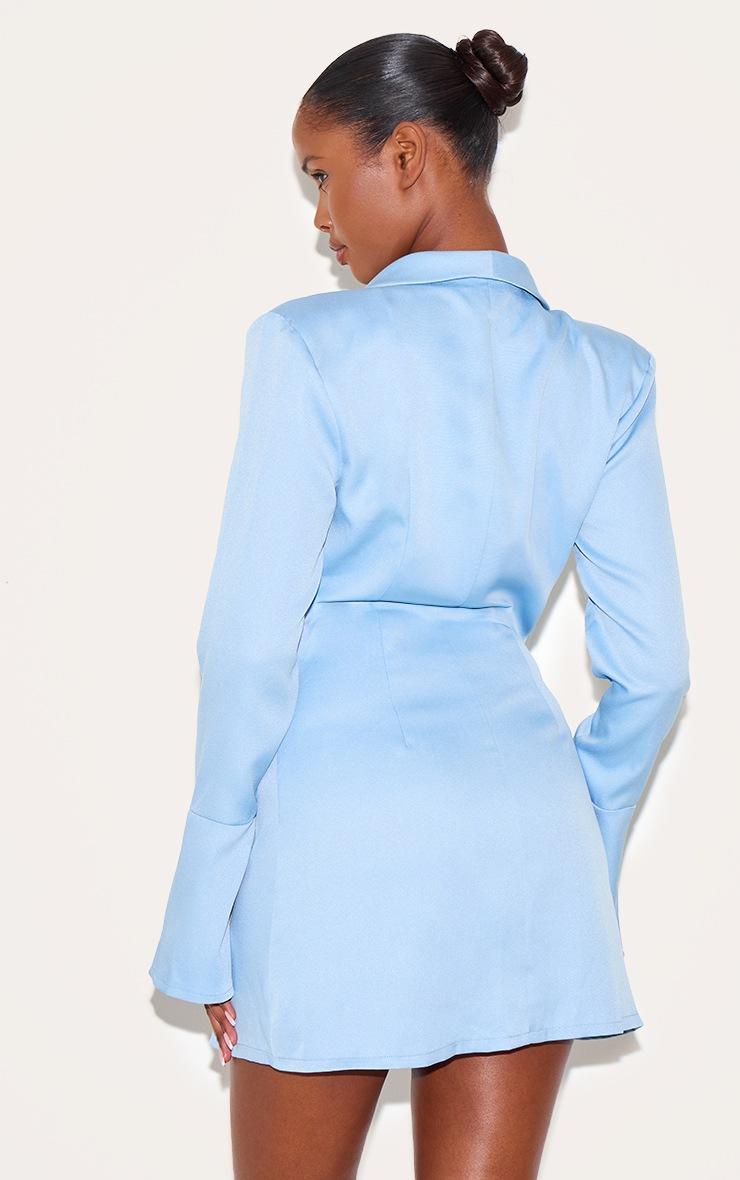 Pretty Little Thing Light Blue Double Breasted Flute Sleeve Blazer Dress