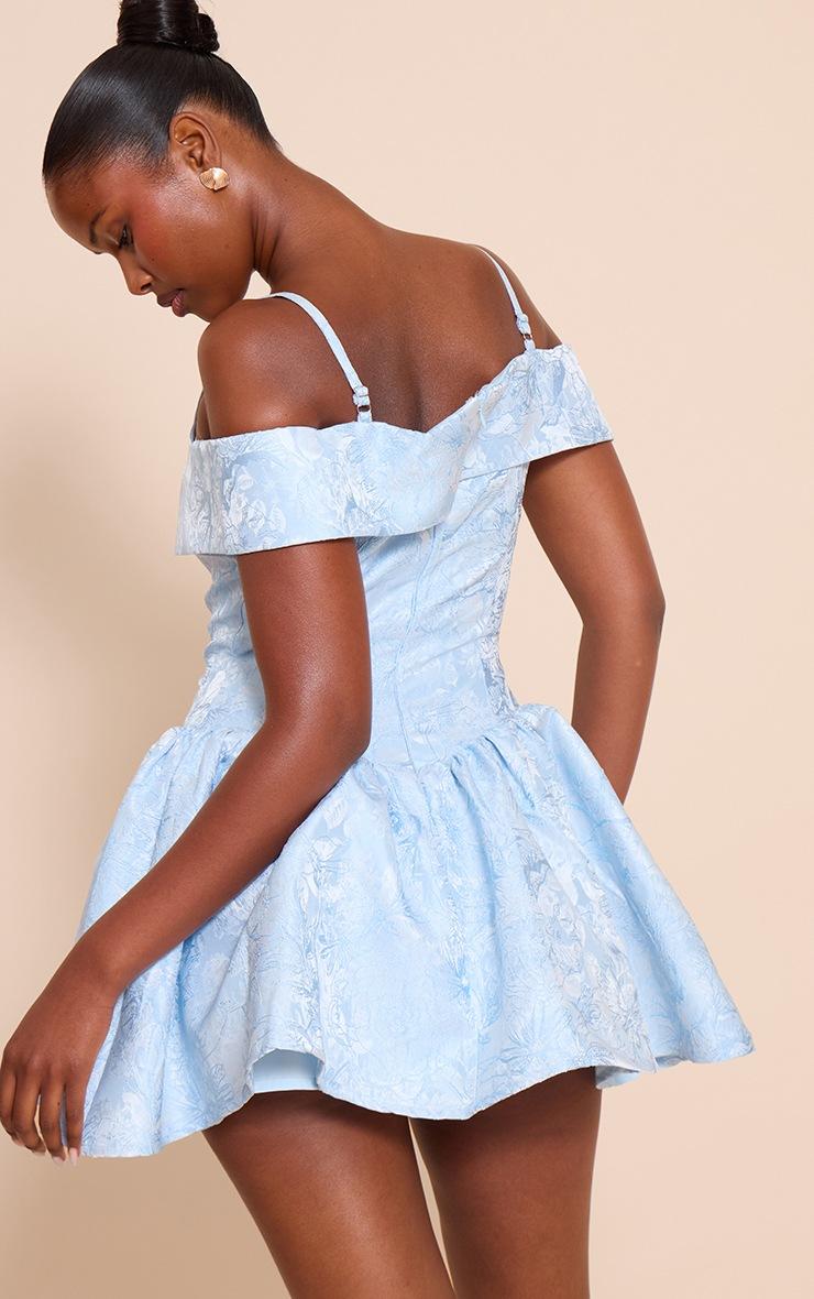 Pretty Little Thing Light Blue Jacquard Bardot Shift Dress