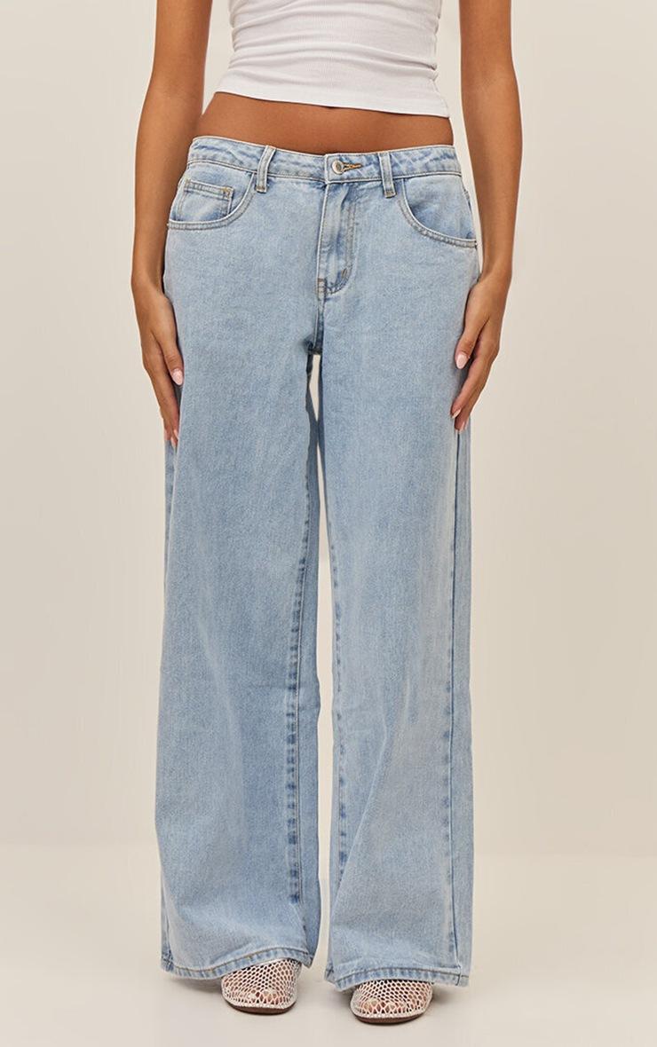 Pretty Little Thing Light Blue Low Rise Wide Leg Jeans