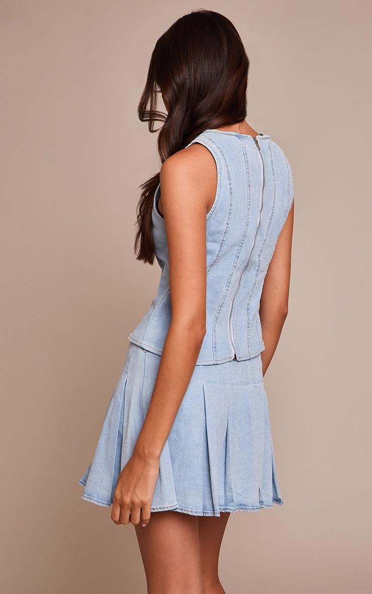 Pretty Little Thing Light Blue Pleated Denim Mini Skirt