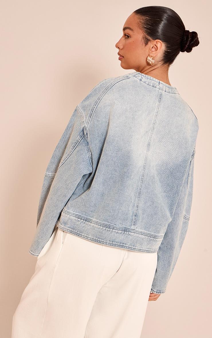 Pretty Little Thing Light Blue Round Neck Balloon Sleeve Denim Jacket