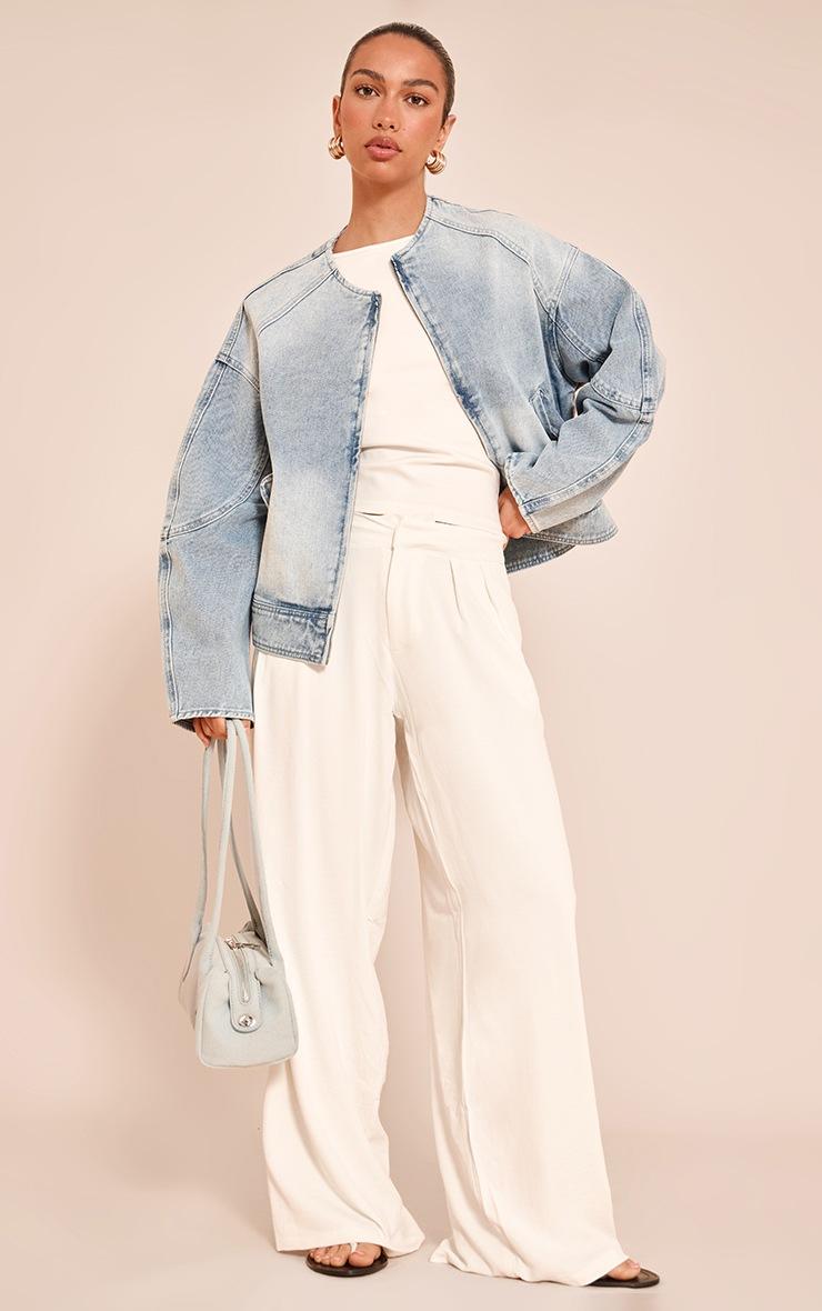 Pretty Little Thing Light Blue Round Neck Balloon Sleeve Denim Jacket