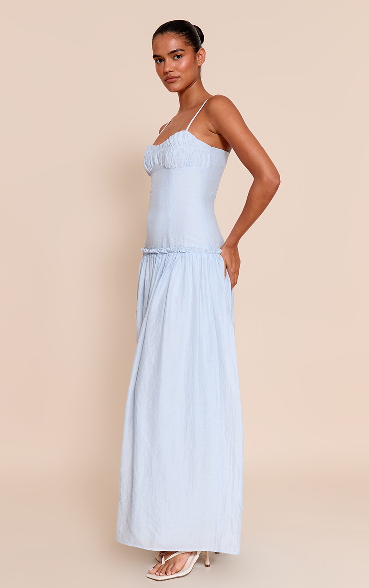 Pretty Little Thing Light Blue Ruched Bust Drop Waist Maxi Dress