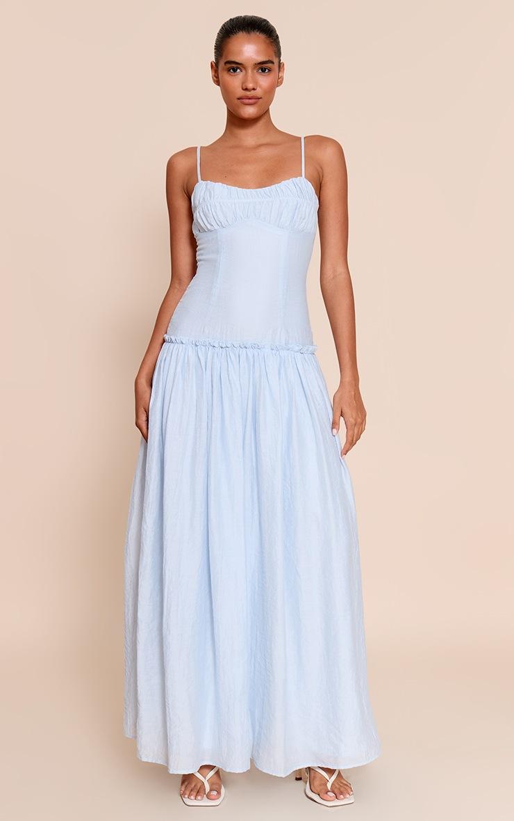 Pretty Little Thing Light Blue Ruched Bust Drop Waist Maxi Dress
