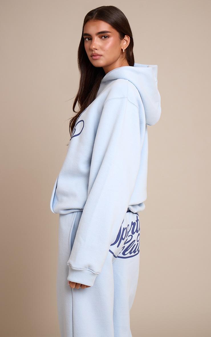 Pretty Little Thing Light Blue Sports Club Cotton Fleece Oversized Pull Over Hoodie