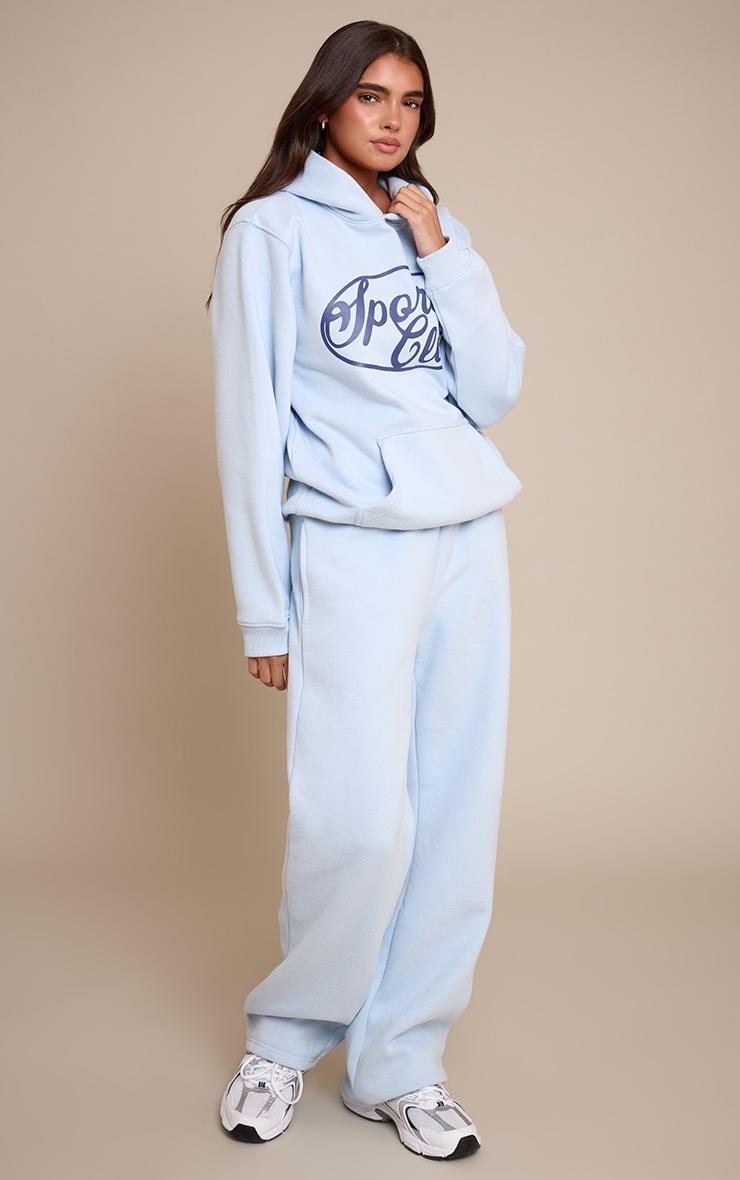 Pretty Little Thing Light Blue Sports Club Cotton Fleece Oversized Pull Over Hoodie