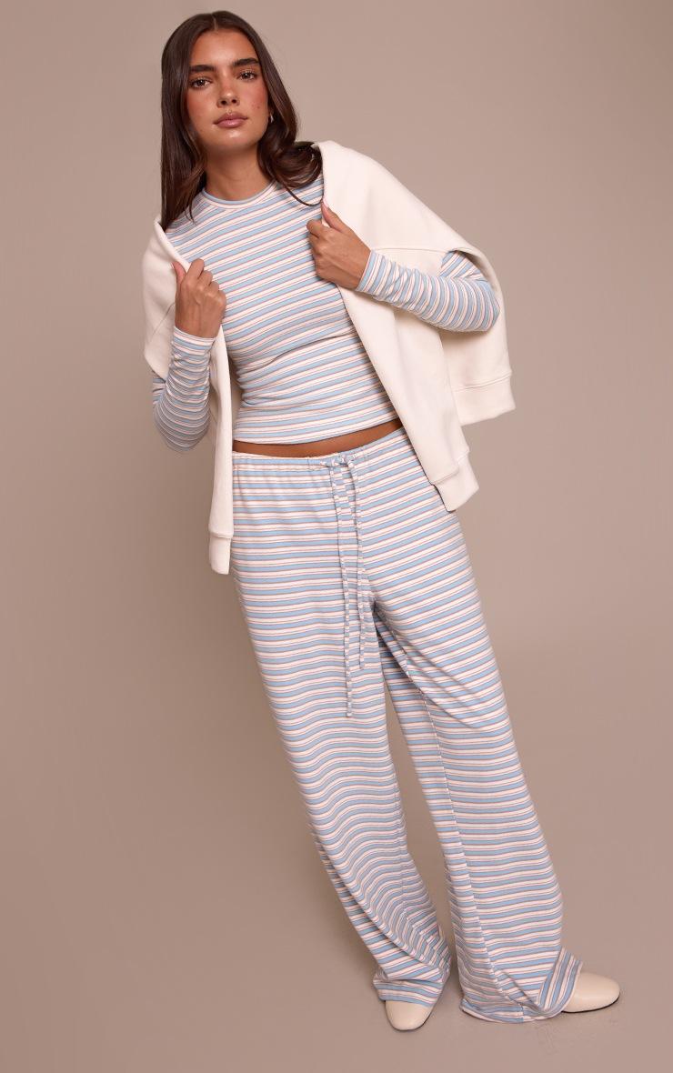 Pretty Little Thing Light Blue Striped Soft Fleece Straight Leg Sweatpants