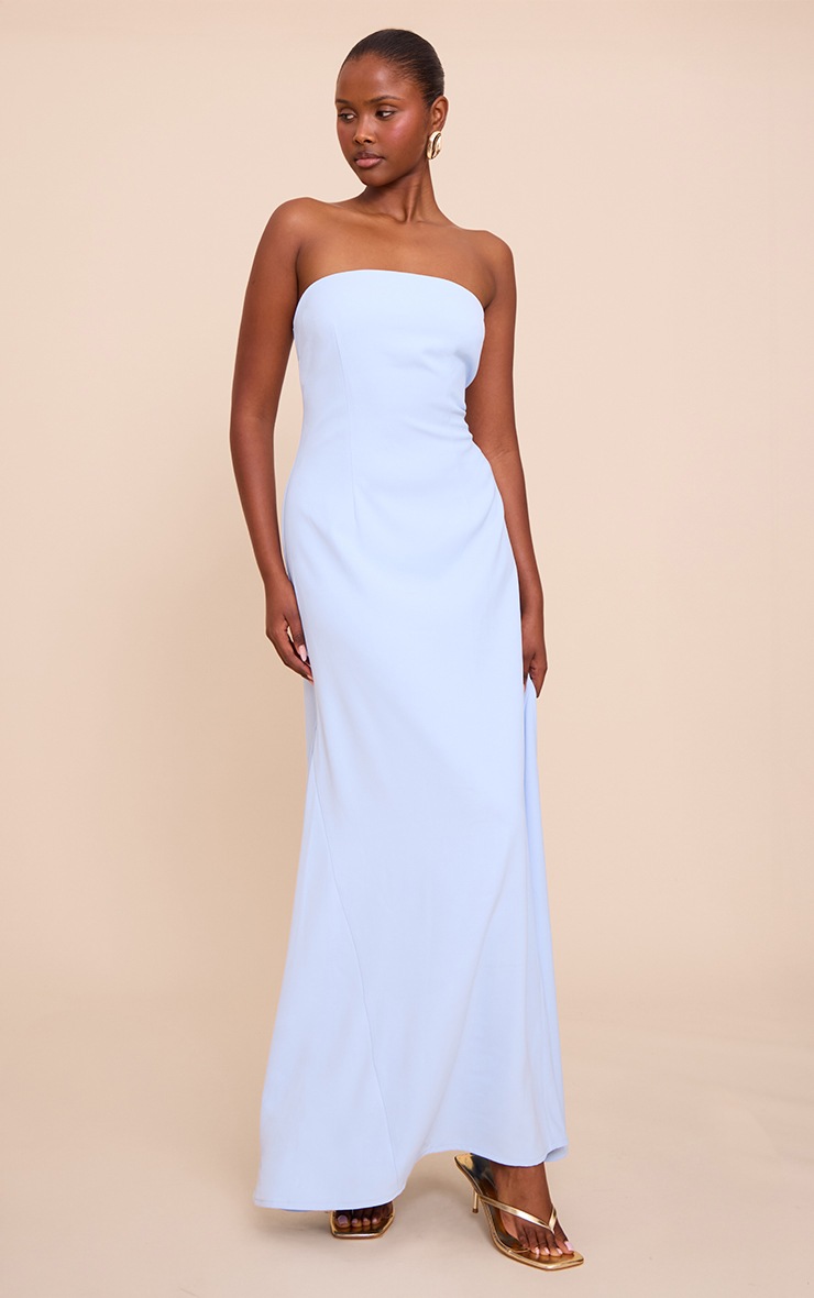 Pretty Little Thing Light Blue Tailored Woven Bandeau Maxi Dress