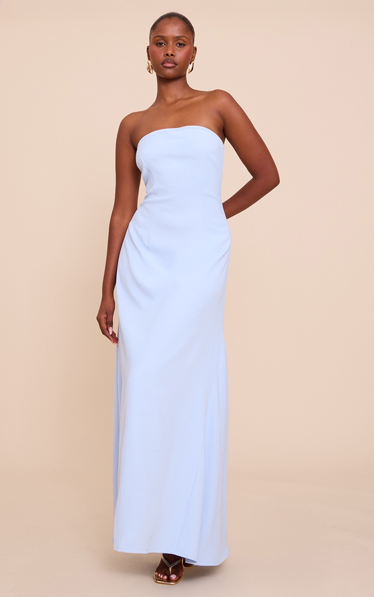 Pretty Little Thing Light Blue Tailored Woven Bandeau Maxi Dress
