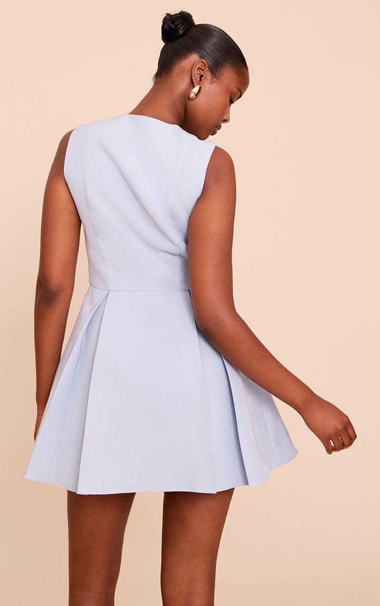 Pretty Little Thing Light Blue Tailored Woven Button Down Pleated Shift Dress