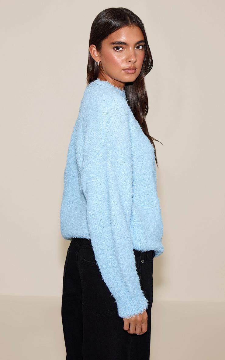 Pretty Little Thing Light Blue Teddy Knit Oversized Sweater