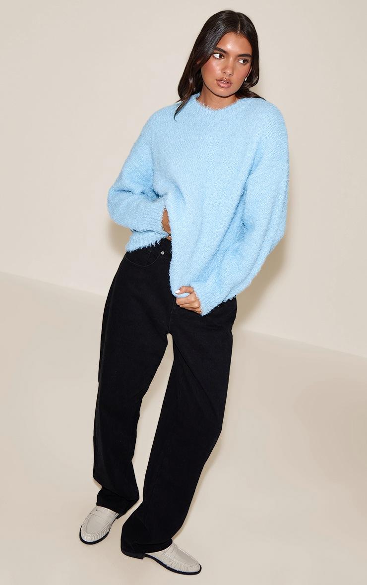 Pretty Little Thing Light Blue Teddy Knit Oversized Sweater