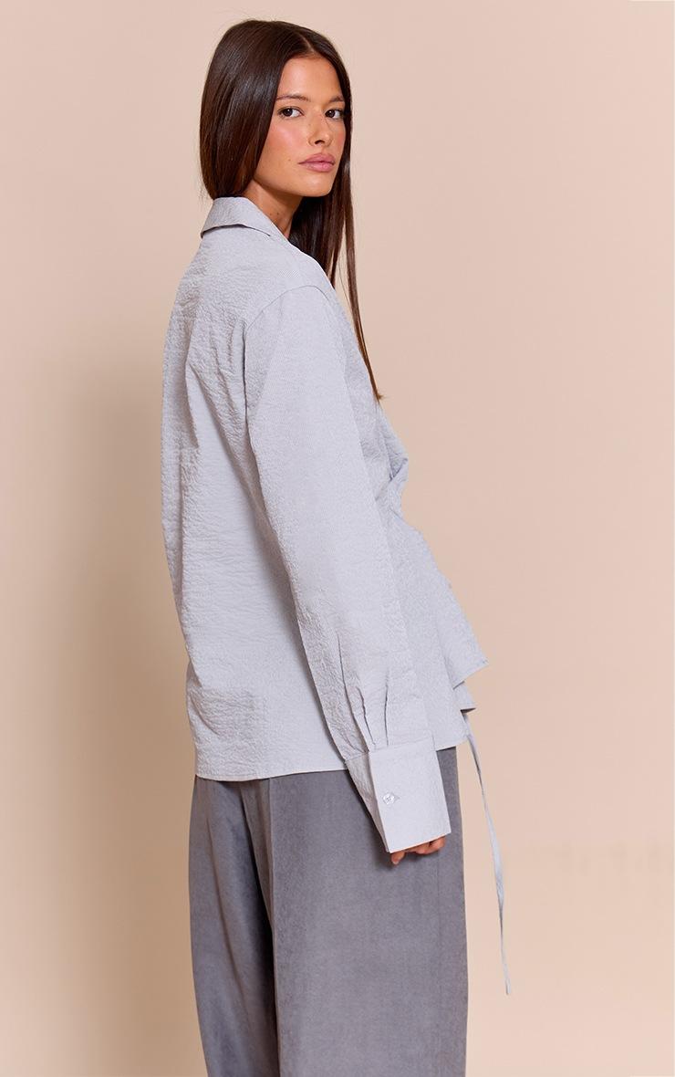 Pretty Little Thing Light Blue Textured Wrap Tie Shirt