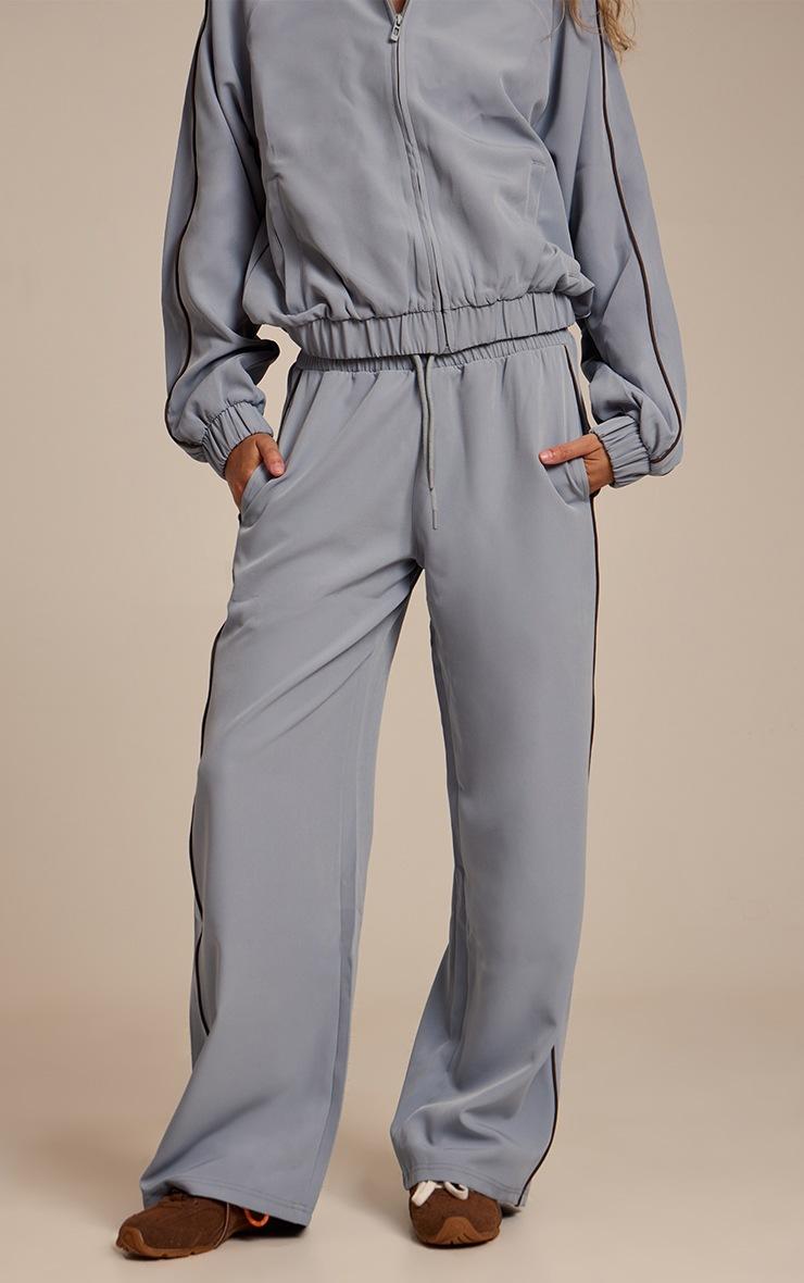 Pretty Little Thing Light Blue Tricot Contrast Piping Wide Leg Sweatpants
