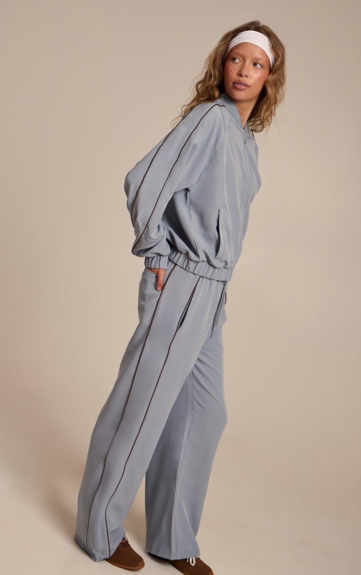 Pretty Little Thing Light Blue Tricot Contrast Piping Wide Leg Sweatpants