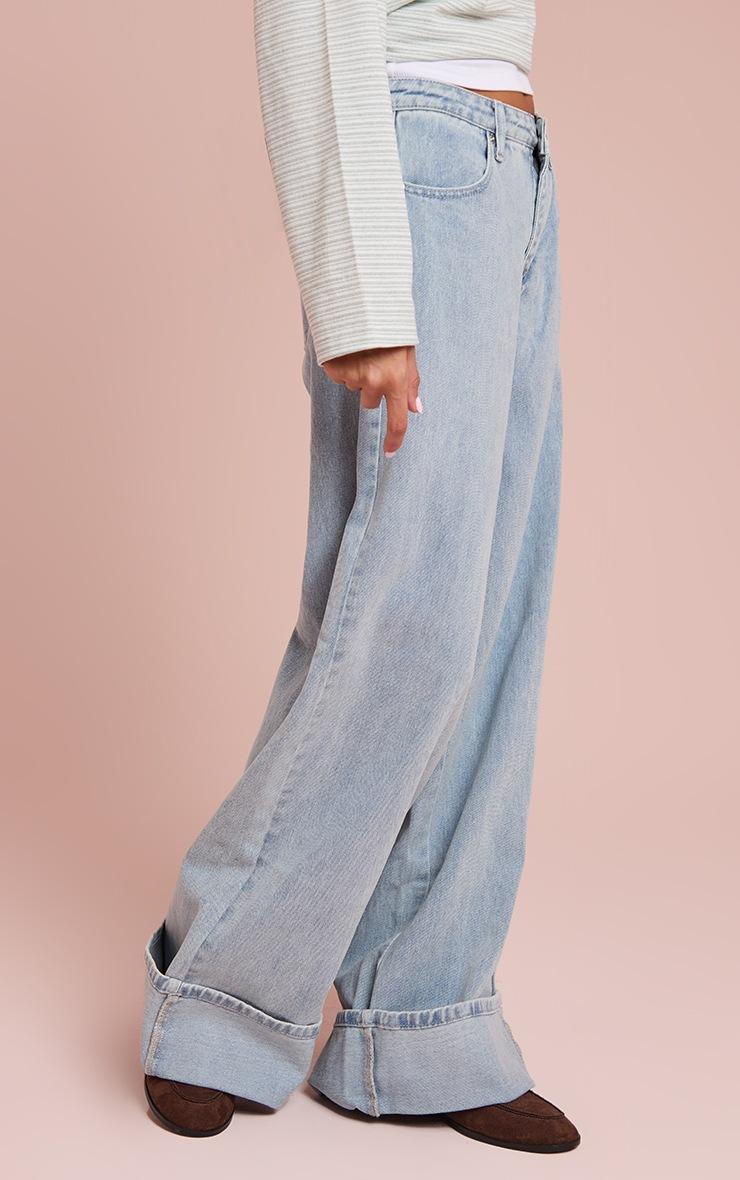 Pretty Little Thing Light Blue Turn Up Hem Wide Leg Jean