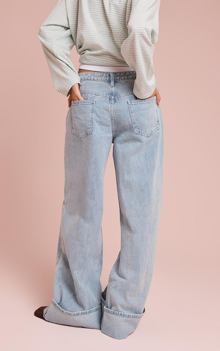 Pretty Little Thing Light Blue Turn Up Hem Wide Leg Jean